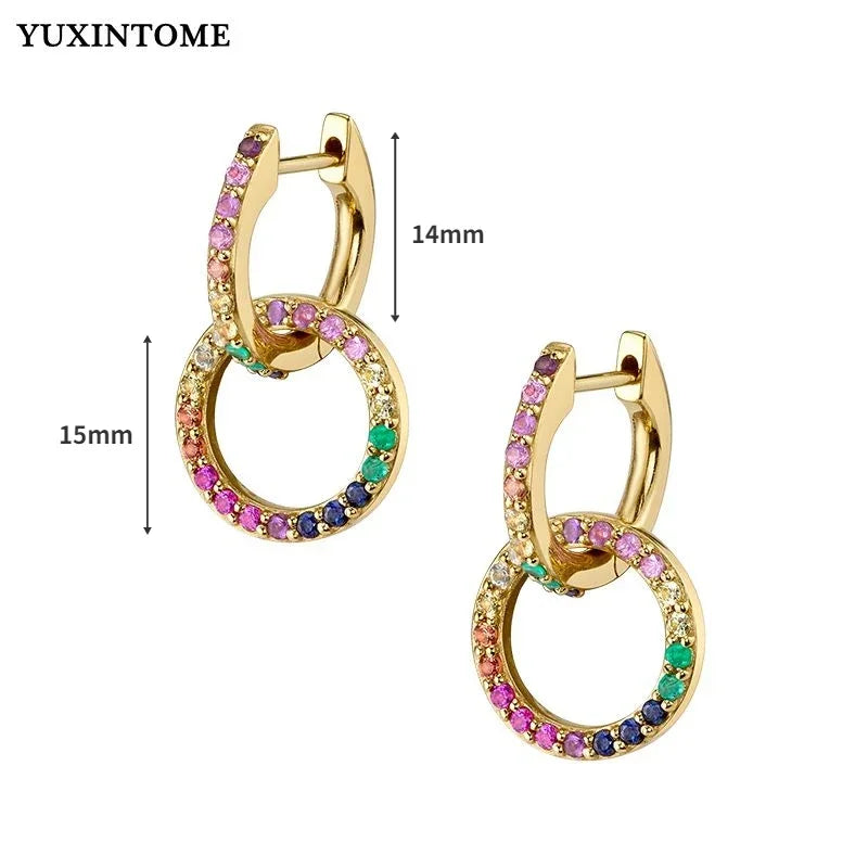 Crystal Colored Zircon Big C Hoop Stud Earrings 925 Sterling Silver Ear Needle