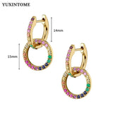 Crystal Colored Zircon Big C Hoop Stud Earrings 925 Sterling Silver Ear Needle