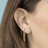 925 Silver Double Chain Hoop Crystal Tassel Earrings