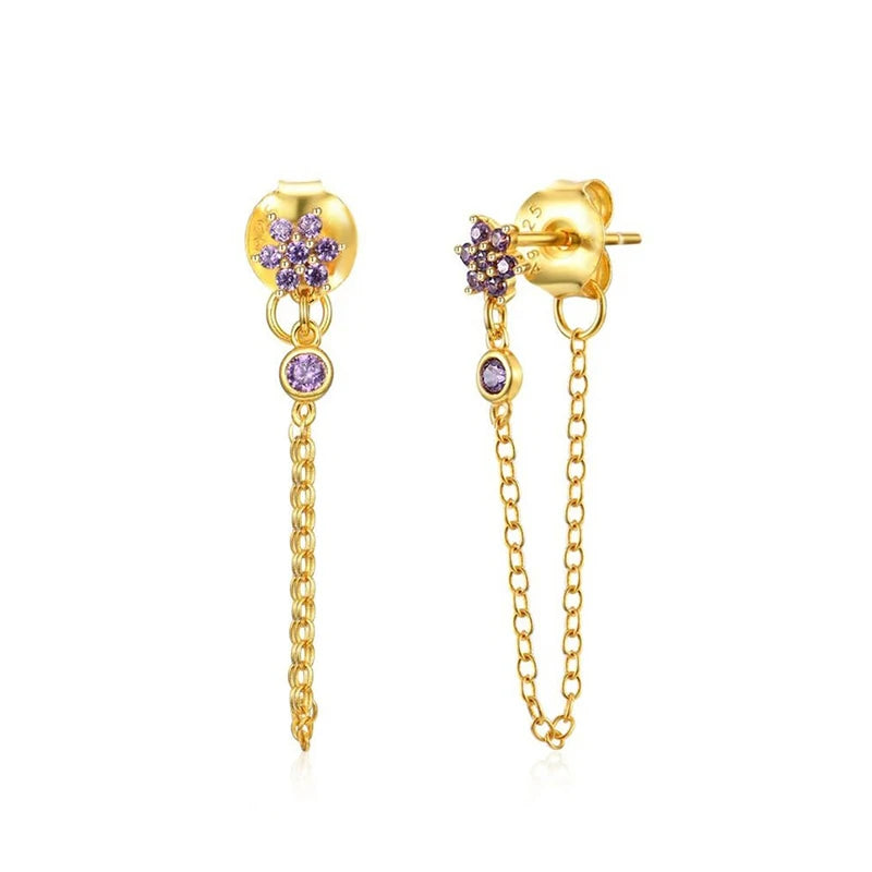 925 Silver Flower Zircon Stud Earrings Party Wedding Jewelry