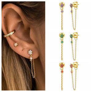 925 Silver Flower Zircon Stud Earrings Party Wedding Jewelry