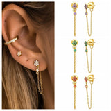 925 Silver Flower Zircon Stud Earrings Party Wedding Jewelry