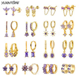 925 Silver Purple Zircon Hoop Earrings Wedding Jewelry
