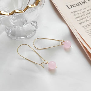 925 Silver Hoop Earrings With Rose Quartz Charms Birthday Gift