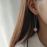 925 Silver Hoop Earrings With Rose Quartz Charms Birthday Gift
