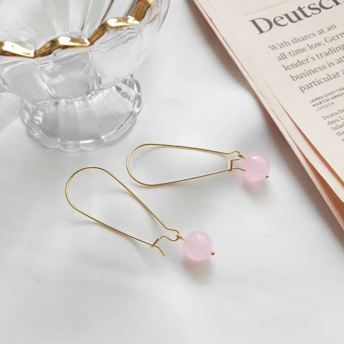 925 Silver Hoop Earrings With Rose Quartz Charms Birthday Gift