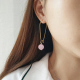 925 Silver Hoop Earrings With Rose Quartz Charms Birthday Gift