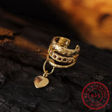 925 Silver Heart Charm Ear Cuff Clip Earrings for Women