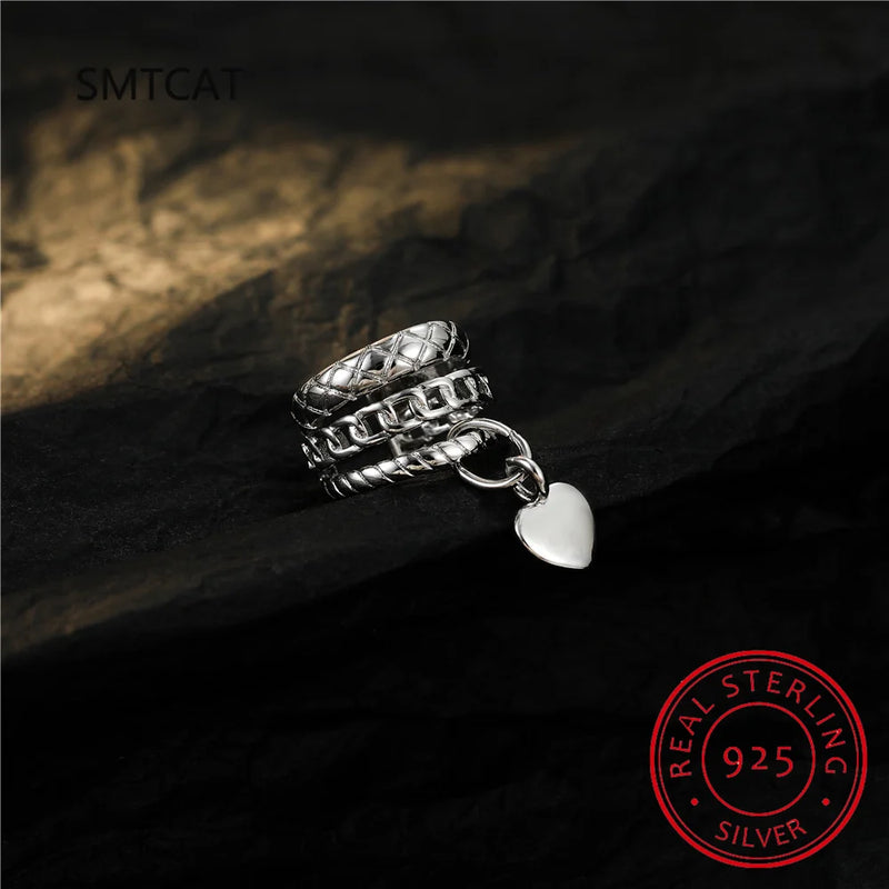 925 Silver Heart Charm Ear Cuff Clip Earrings for Women