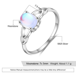 925 Silver Oval Moonstone Rings Wedding Band Fine Jewelry