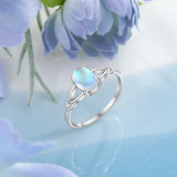 925 Silver Oval Moonstone Rings Wedding Band Fine Jewelry