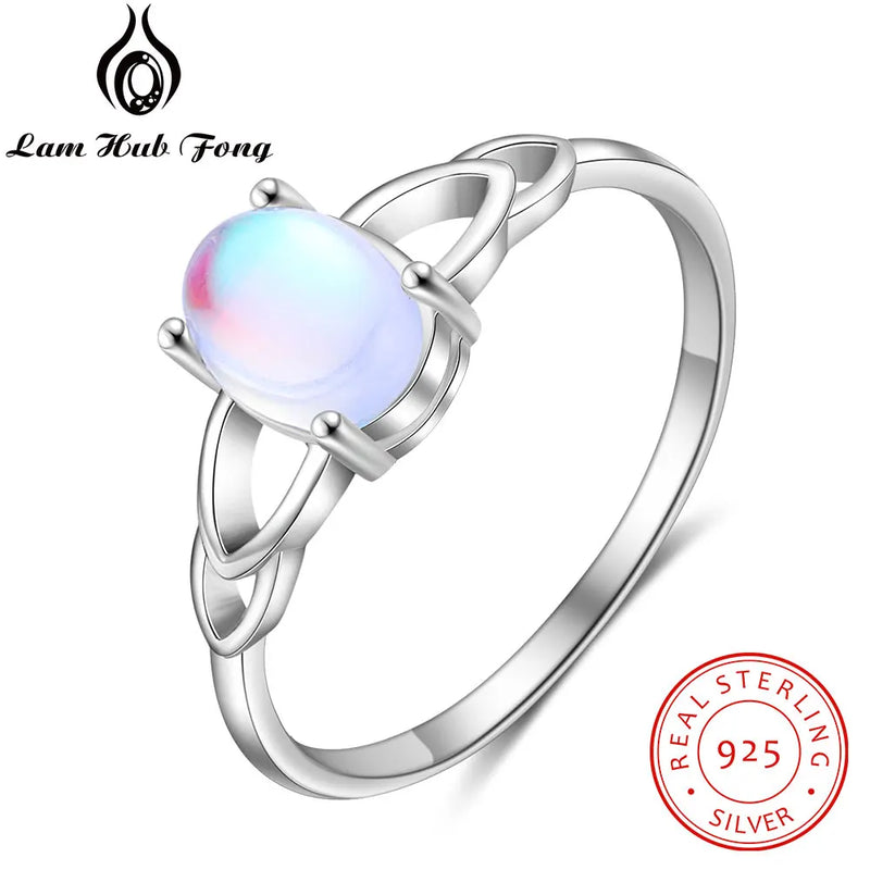 925 Silver Oval Moonstone Rings Wedding Band Fine Jewelry