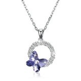 925 Silver Butterfly Pendant Necklaces Crystal CZ Lady Party Jewelry
