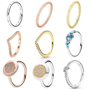 925 Silver Rose Sparkling Band Wishbone Finger Ring Crown Wedding Gift