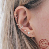 925 Silver CZ Stones Clip Earrings Non Pierced Female Ear Clip