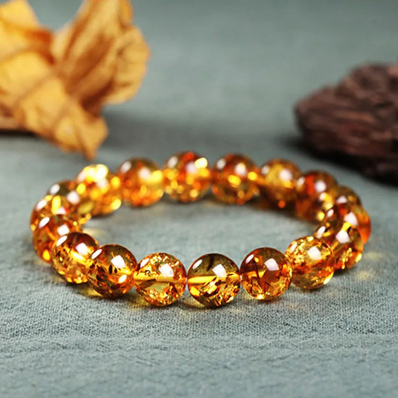 8mm Yellow Amber Bead Bracelet Charm for Men and Women