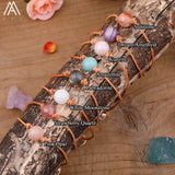 Women Amethysts Leather Bracelet Boho Stone Bead Friendship Bracelet