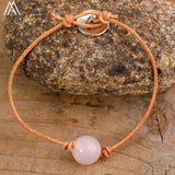 Women Amethysts Leather Bracelet Boho Stone Bead Friendship Bracelet