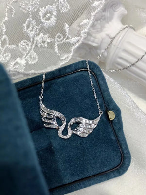 Silver Angel Wings Pendant Rhinestone Necklace
