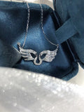 Silver Angel Wings Pendant Rhinestone Necklace