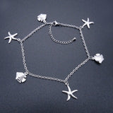Women Stainless Steel Ankel Bracelet with Fish Starfish Charm