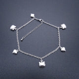 Heart Kitty Charm Stainless Steel Anklet 9-11 Inches