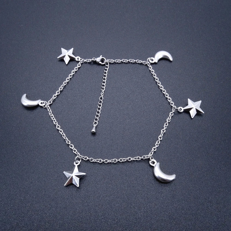 Moon Star Charm Stainless Steel Anklets Vintage Jewelry