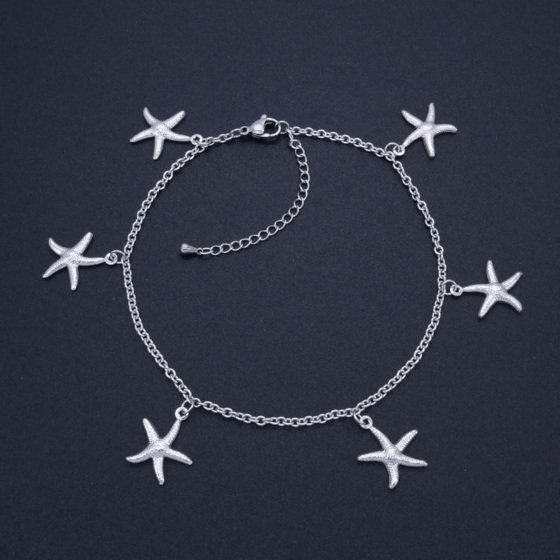 Women Stainless Steel Anklets Sparkling Heart Charm Vintage Jewelry