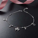 925 Silver Zircon Beads Anklet Star Butterfly Decoration Jewelry for Girls