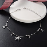 925 Silver Zircon Beads Anklet Star Butterfly Decoration Jewelry for Girls
