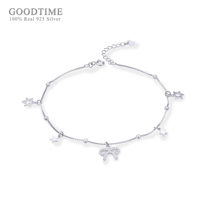 925 Silver Zircon Beads Anklet Star Butterfly Decoration Jewelry for Girls