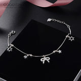 925 Silver Zircon Beads Anklet Star Butterfly Decoration Jewelry for Girls