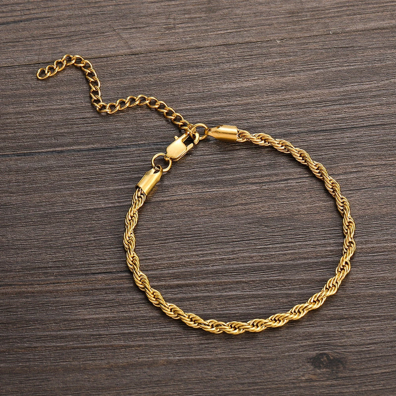 Stainless Steel 4MM Rope Chain Anklet with Extender Chain Foot Jewelry