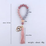 Leopard Print Silicone Beaded Tassel Keychain Wristlet Bracelet
