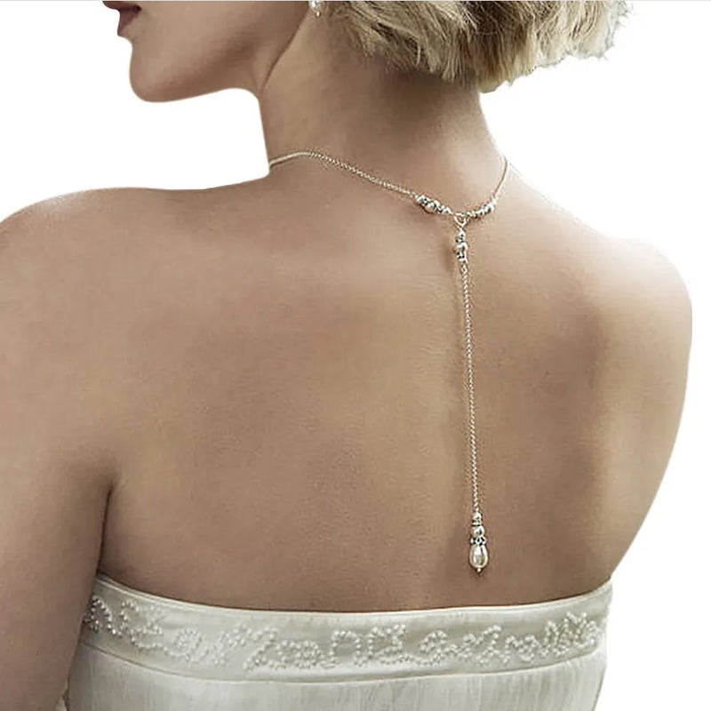 Simulated Pearl Backdrop Necklaces Back Chain Jewelry For Women