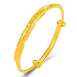 18k Women Bangle Bracelet Push Pull Flower Carved Wedding Bridal Gift