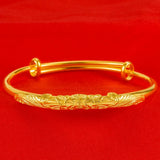 18k Women Bangle Bracelet Push Pull Flower Carved Wedding Bridal Gift