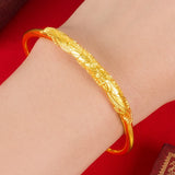 18k Women Bangle Bracelet Push Pull Flower Carved Wedding Bridal Gift