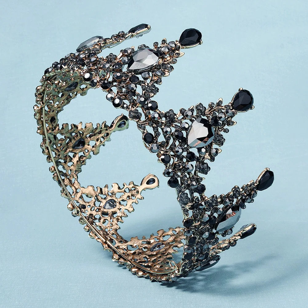 Baroque Crystal Round Crown Vintage Princess Tiara Headpiece