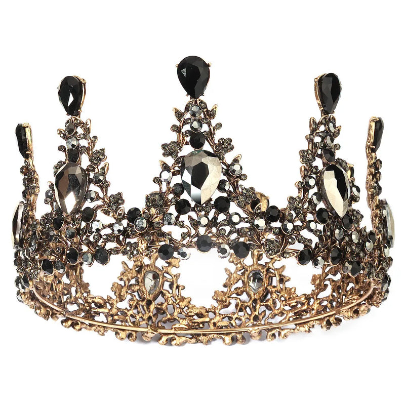 Baroque Crystal Round Crown Vintage Princess Tiara Headpiece