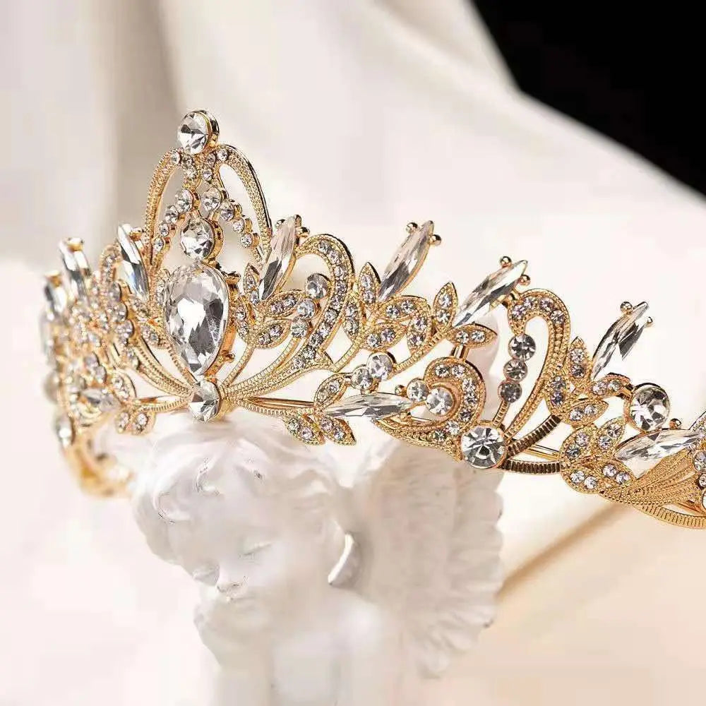Baroque Crystal Crown Tiara Vintage Rhinestone Bridal Wedding Hair Accessory