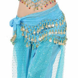 Women Belly Dance Hip Scarf 3 Row Belt Skirt With Golden Coins