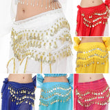 Women Belly Dance Hip Scarf 3 Row Belt Skirt With Golden Coins
