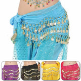 Women Belly Dance Hip Scarf 3 Row Belt Skirt With Golden Coins