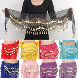 Women Belly Dance Hip Scarf 3 Row Belt Skirt With Golden Coins