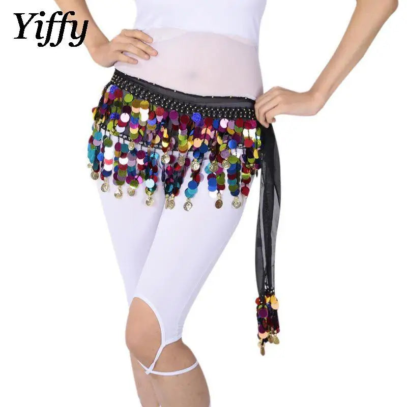 Women Belly Dance Sequin Tassel Hip Scarf Dance Costume Accessory