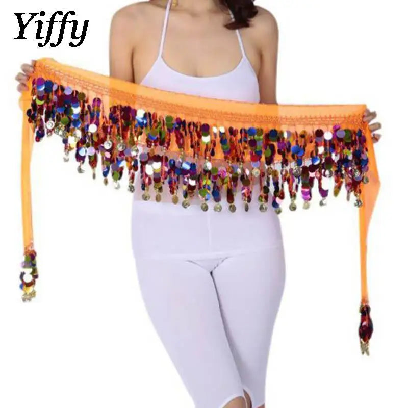 Women Belly Dance Sequin Tassel Hip Scarf Dance Costume Accessory