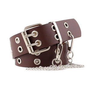 Women PU Leather Waist Belt with Metal Chain