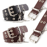 Women PU Leather Waist Belt with Metal Chain