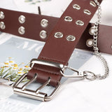 Women PU Leather Waist Belt with Metal Chain